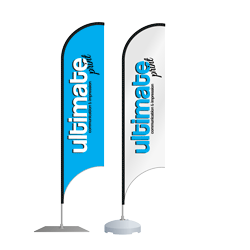 Drapeaux publicitaires et beach flags personnalisés — visibilité maximale en intérieur et extérieur, Ultimate Print Belgique