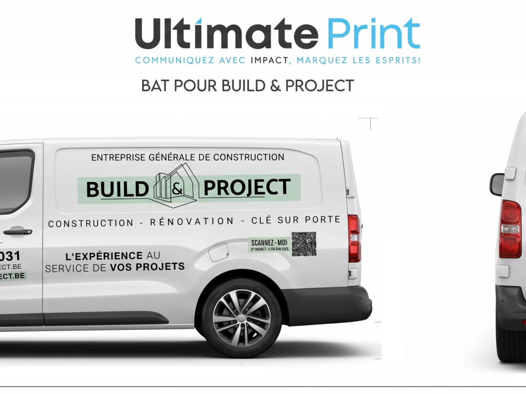 Lettrage camionnette Peugeot Expert pour Build & Project, entreprise de construction — Ultimate Print Charleroi