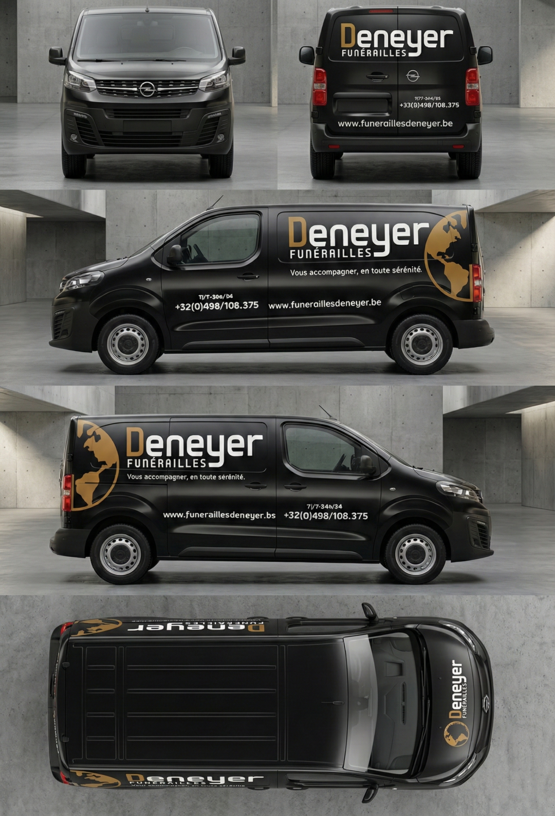 Lettrage adhésif sur camionnette Opel pour la société Deneyer — marquage véhicule Ultimate Print Belgique