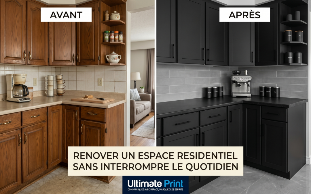 Rénovation cuisine équipée noir matte — covering film adhésif