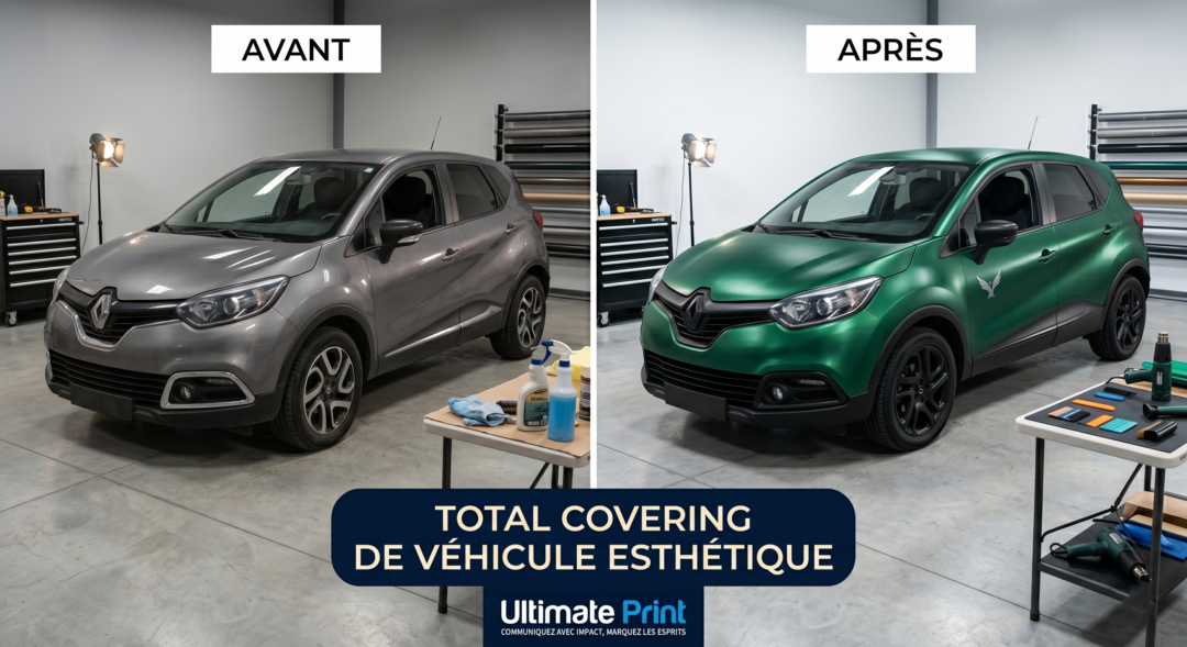 Total covering vinyle vert matte véhicule Charleroi