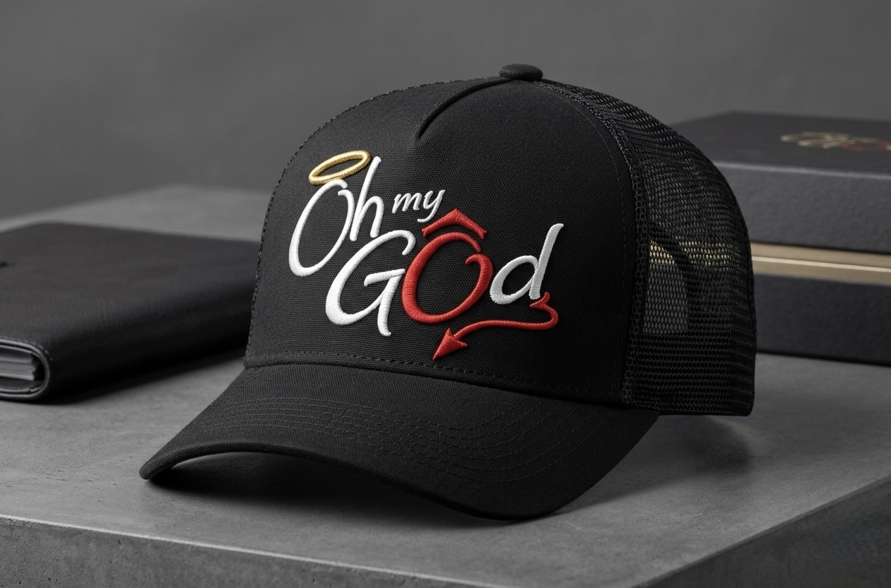 Casquette brodée personnalisée Oh my God — broderie textile sur mesure Ultimate Print Charleroi