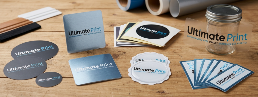 Stickers multi-formats Ultimate Print : kiss-cut, die-cut, ronds, carrés, ovales, rectangles — autocollants personnalisés en découpe à la forme à Charleroi