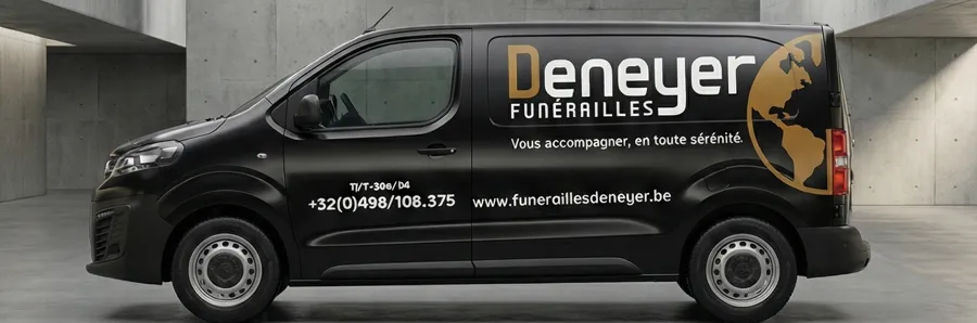 Lettrage camionnette Opel Deneyer Funérailles — Ultimate Print Charleroi
